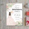 il_fullxfull.6767247247_c4af.jpg Princess Quinceañera Invitation Template: Green Leaves & Pink Flowers (Printable Editable Evite)
