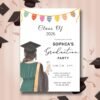 Graduation Ceremony Invitation - Soft & Elegant Graduation Template Card, Simple Illustrated Party Announcement for Girls
