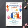 Monster Party Invitation Template: Funny Kids Birthday Evite (DIY Editable Digital Download 5x7 in )