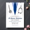 il_fullxfull.8009986400_3yjs.jpg Doctor Promotion Dinner Invitation, Medical Promotion Party Invite, Doctor Coat Stethoscope Card