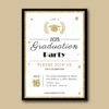 Gold Glitter Graduation Party Invitation, White Gold Grad Invite, Printable Editable Card
